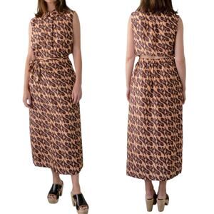 Christian Wijnants Women's Size 36 Collared Shirt Dress‎ Tan Brown Abstract Wrap